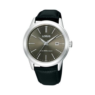 Men's black round dial with black leather strap watch rh931bx9